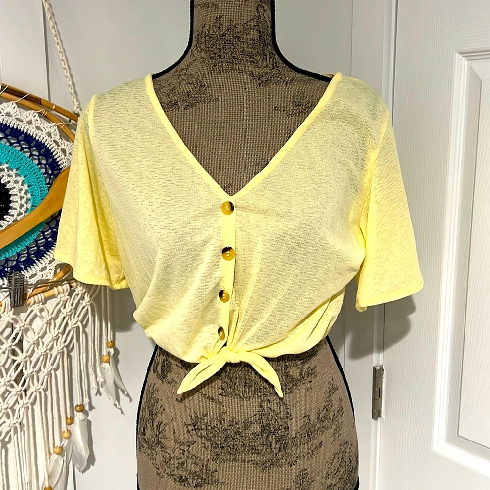 Brand new never worn H&M crop top true button down tie butter top, tags off
